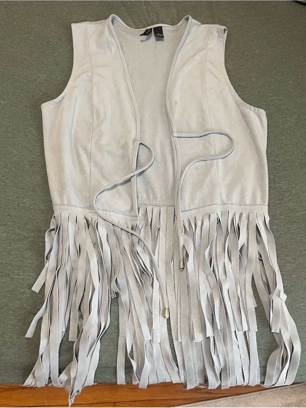 Light blue fringe suede-look vest